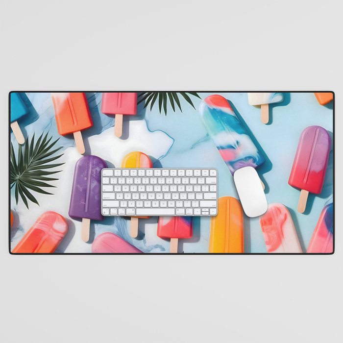 Nothing is Impopsicle. Rainbow Popsicles Fun Colorful Food, Ice Cream Ice Candy Celebration, Tropical Palm Summer Happy Positivity, Joy Cold Eclectic Boho Desk Mat Gallery Image 1