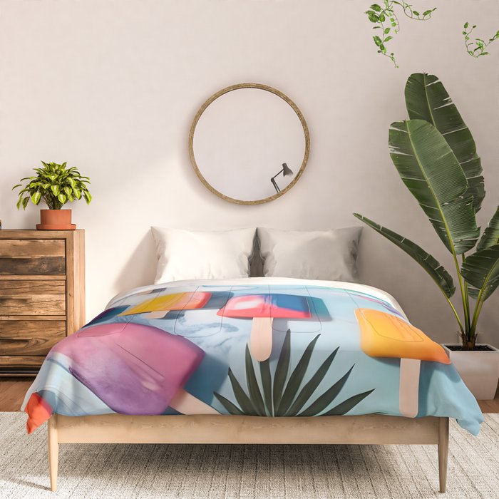 Nothing is Impopsicle. Rainbow Popsicles Fun Colorful Food, Ice Cream Ice Candy Celebration, Tropical Palm Summer Happy Positivity, Joy Cold Eclectic Boho Comforter Gallery Image 3