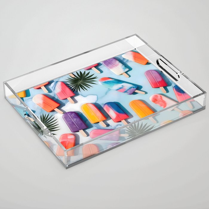 Nothing is Impopsicle. Rainbow Popsicles Fun Colorful Food, Ice Cream Ice Candy Celebration, Tropical Palm Summer Happy Positivity, Joy Cold Eclectic Boho Acrylic Tray Gallery Image 1