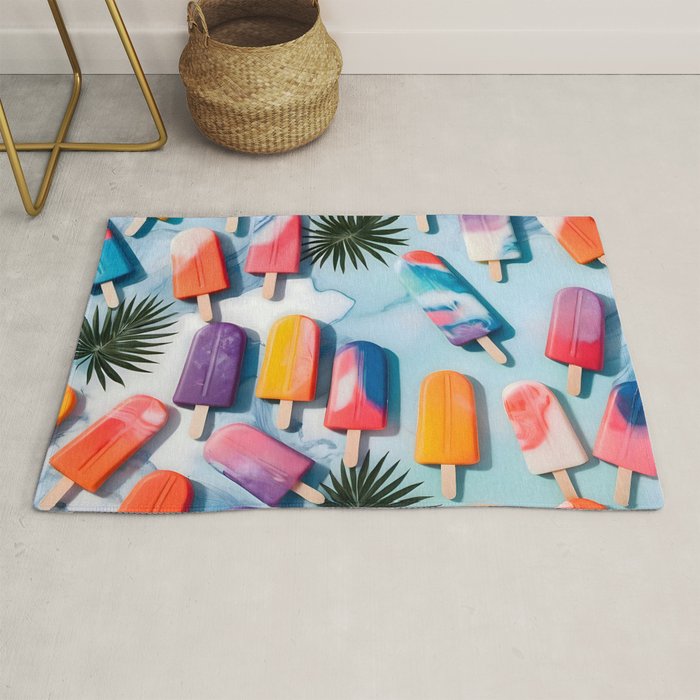 Nothing is Impopsicle. Rainbow Popsicles Fun Colorful Food, Ice Cream Ice Candy Celebration, Tropical Palm Summer Happy Positivity, Joy Cold Eclectic Boho Rug Gallery Image 1