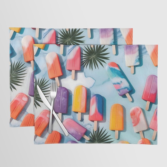 Nothing is Impopsicle. Rainbow Popsicles Fun Colorful Food, Ice Cream Ice Candy Celebration, Tropical Palm Summer Happy Positivity, Joy Cold Eclectic Boho Placemat Gallery Image 1