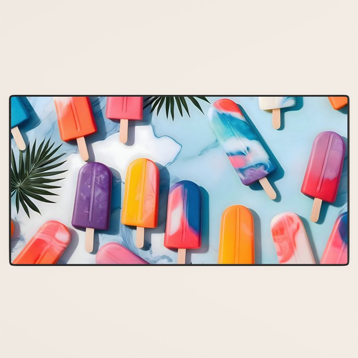 Nothing is Impopsicle. Rainbow Popsicles Fun Colorful Food, Ice Cream Ice Candy Celebration, Tropical Palm Summer Happy Positivity, Joy Cold Eclectic Boho Desk Mat Gallery Image 3