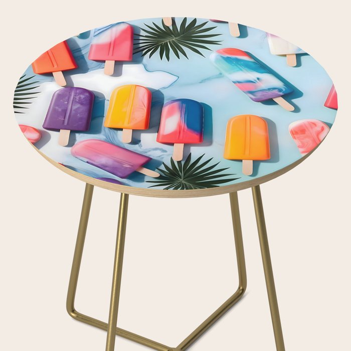 Nothing is Impopsicle. Rainbow Popsicles Fun Colorful Food, Ice Cream Ice Candy Celebration, Tropical Palm Summer Happy Positivity, Joy Cold Eclectic Boho Side Table Gallery Image 2