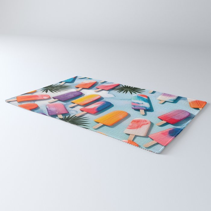 Nothing is Impopsicle. Rainbow Popsicles Fun Colorful Food, Ice Cream Ice Candy Celebration, Tropical Palm Summer Happy Positivity, Joy Cold Eclectic Boho Rug Gallery Image 3