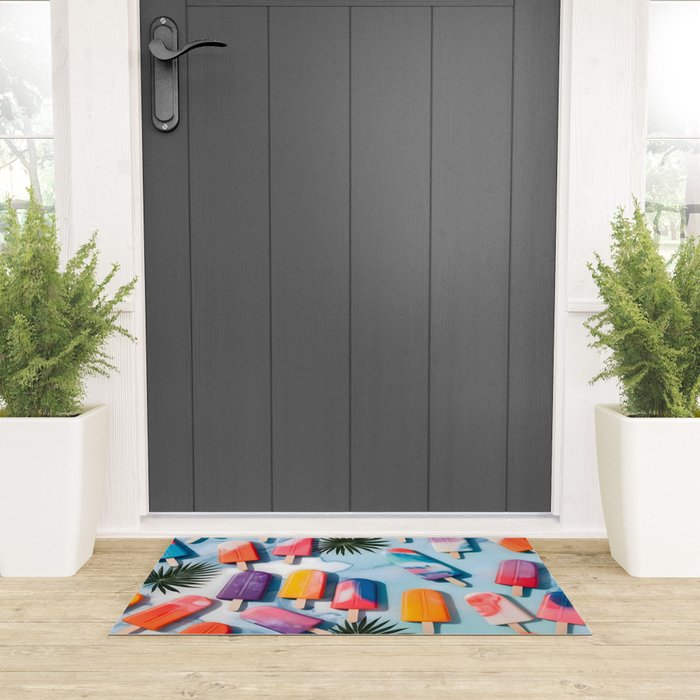 Nothing is Impopsicle. Rainbow Popsicles Fun Colorful Food, Ice Cream Ice Candy Celebration, Tropical Palm Summer Happy Positivity, Joy Cold Eclectic Boho Welcome Mat Gallery Image 3