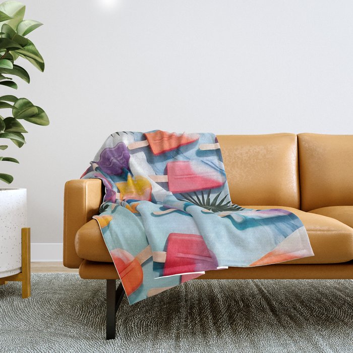Nothing is Impopsicle. Rainbow Popsicles Fun Colorful Food, Ice Cream Ice Candy Celebration, Tropical Palm Summer Happy Positivity, Joy Cold Eclectic Boho Throw Blanket Gallery Image 1