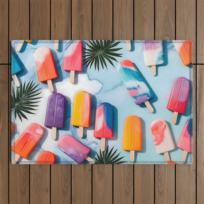 Nothing is Impopsicle. Rainbow Popsicles Fun Colorful Food, Ice Cream Ice Candy Celebration, Tropical Palm Summer Happy Positivity, Joy Cold Eclectic Boho Outdoor Rug Gallery Image 1