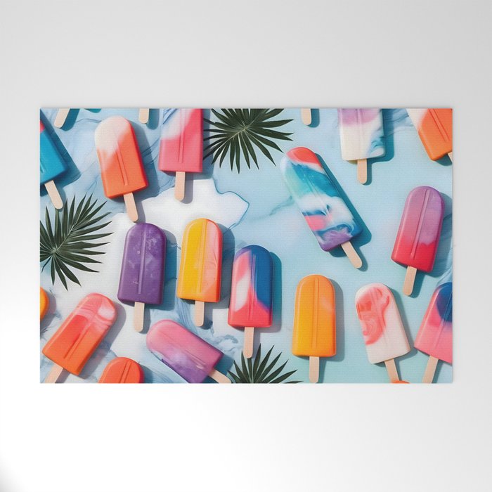 Nothing is Impopsicle. Rainbow Popsicles Fun Colorful Food, Ice Cream Ice Candy Celebration, Tropical Palm Summer Happy Positivity, Joy Cold Eclectic Boho Welcome Mat Gallery Image 1