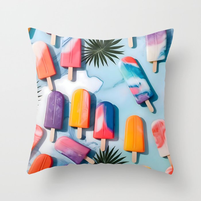 Nothing is Impopsicle. Rainbow Popsicles Fun Colorful Food, Ice Cream Ice Candy Celebration, Tropical Palm Summer Happy Positivity, Joy Cold Eclectic Boho Throw Pillow Gallery Image 6