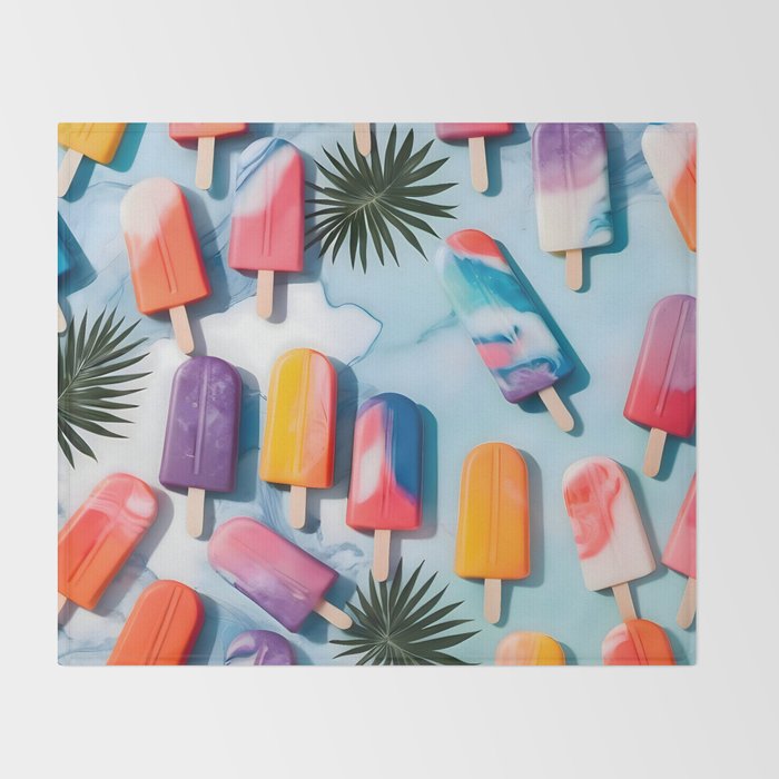 Nothing is Impopsicle. Rainbow Popsicles Fun Colorful Food, Ice Cream Ice Candy Celebration, Tropical Palm Summer Happy Positivity, Joy Cold Eclectic Boho Throw Blanket Gallery Image 2