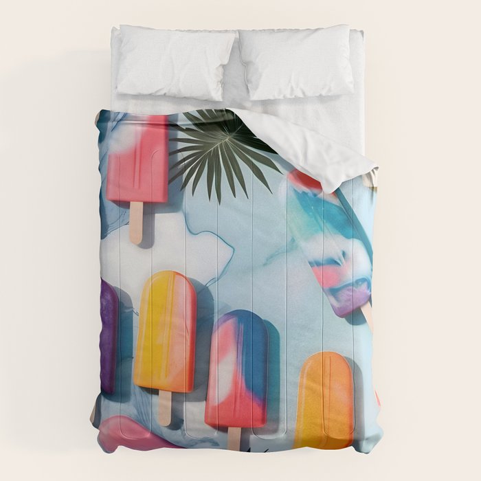 Nothing is Impopsicle. Rainbow Popsicles Fun Colorful Food, Ice Cream Ice Candy Celebration, Tropical Palm Summer Happy Positivity, Joy Cold Eclectic Boho Comforter Gallery Image 1