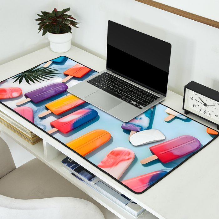 Nothing is Impopsicle. Rainbow Popsicles Fun Colorful Food, Ice Cream Ice Candy Celebration, Tropical Palm Summer Happy Positivity, Joy Cold Eclectic Boho Desk Mat Gallery Image 2