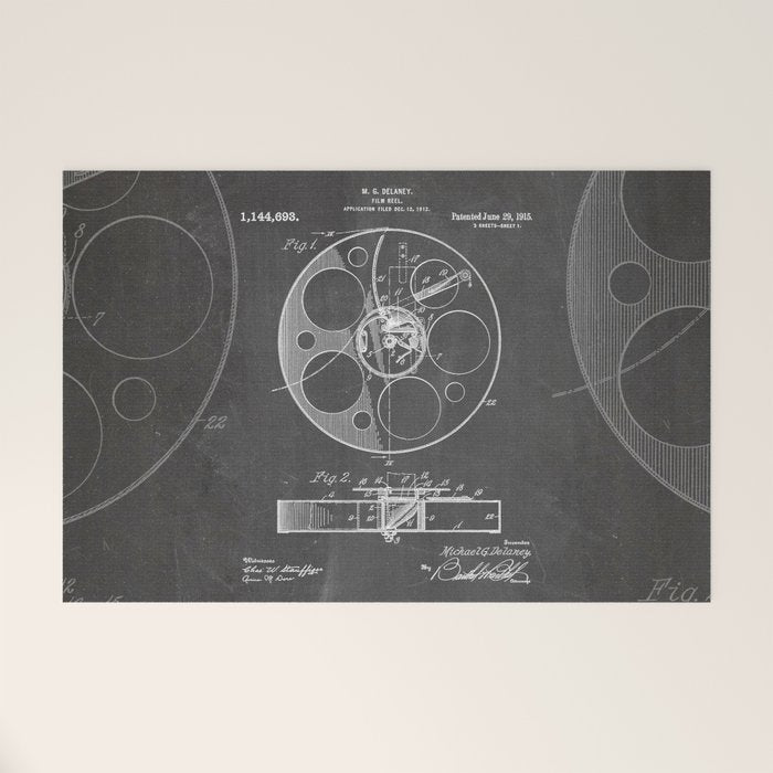 Film Reel Patent - Classic Cinema Art - Black Chalkboard Welcome Mat Gallery Image 1
