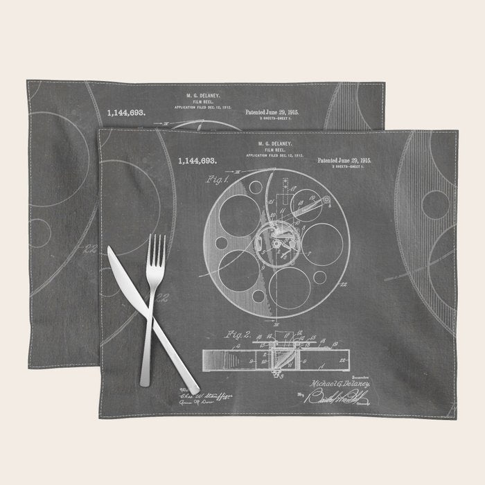 Film Reel Patent - Classic Cinema Art - Black Chalkboard Placemat Gallery Image 1
