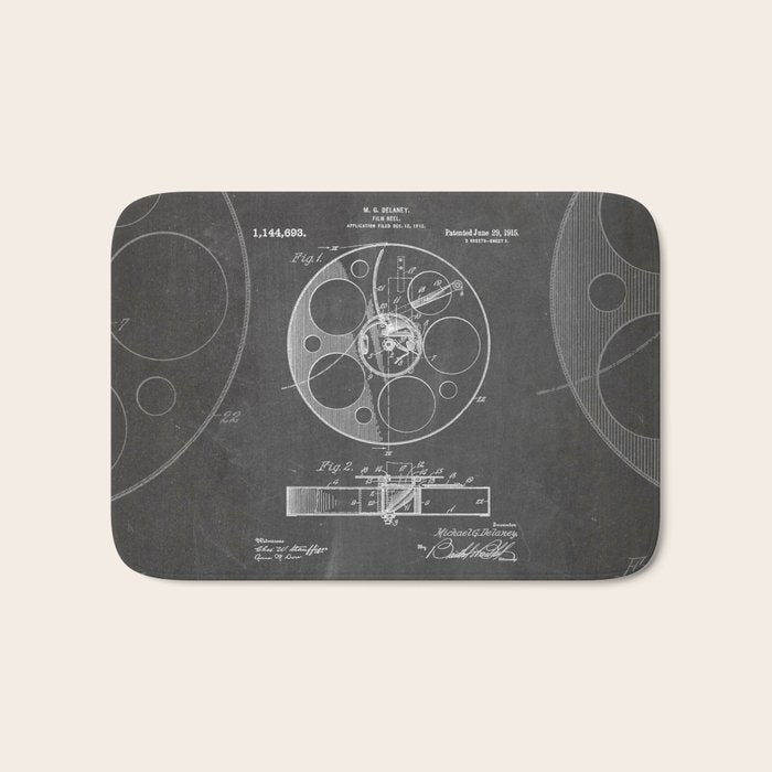 Film Reel Patent - Classic Cinema Art - Black Chalkboard Bath Mat Gallery Image 1