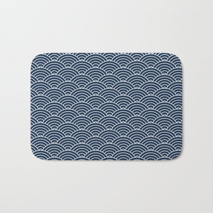 Japanese Waves Pattern Dark Blue Bath Mat Gallery Image 1
