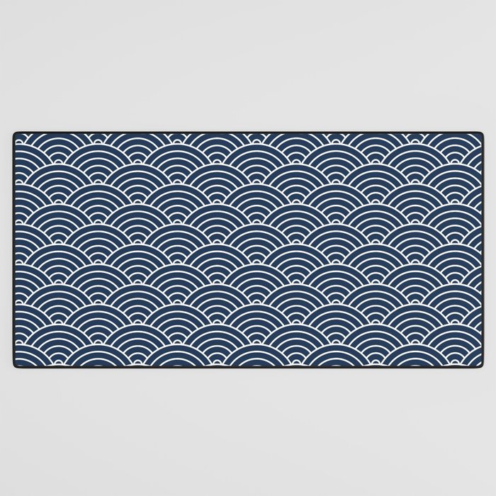 Japanese Waves Pattern Dark Blue Desk Mat Gallery Image 3