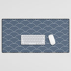 Japanese Waves Pattern Dark Blue Desk Mat Gallery Image 1