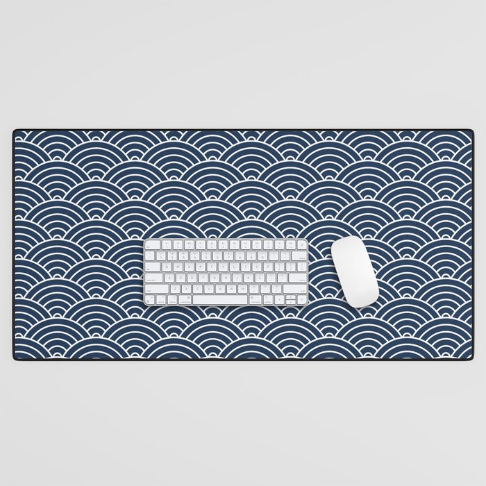 Japanese Waves Pattern Dark Blue Desk Mat Gallery Image 1