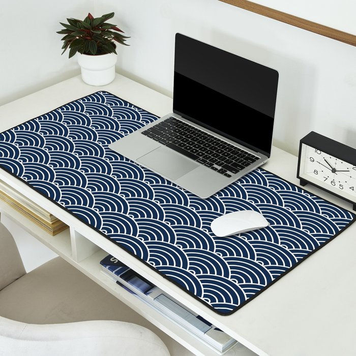 Japanese Waves Pattern Dark Blue Desk Mat Gallery Image 2