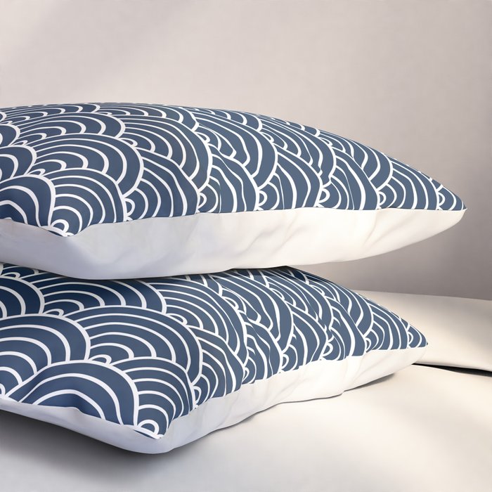 Japanese Waves Pattern Dark Blue Pillow Sham Gallery Image 3