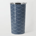 Japanese Waves Pattern Dark Blue Travel Mug Gallery Image 1
