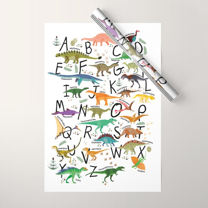 Colorful dinosaur alphabet Wrapping Paper Gallery Image 1