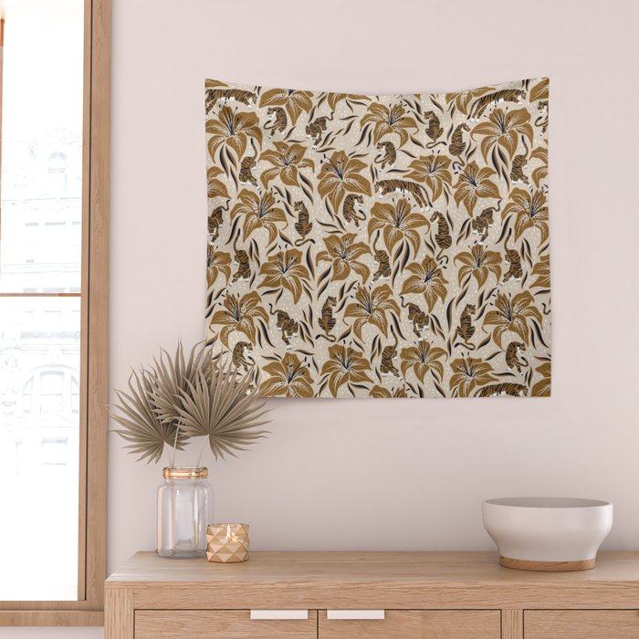Tigers & Tiger Lilies - Neutral Wall Tapestry Gallery Image 2