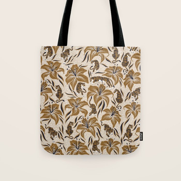 Tigers & Tiger Lilies - Neutral Tote Bag Gallery Image 1