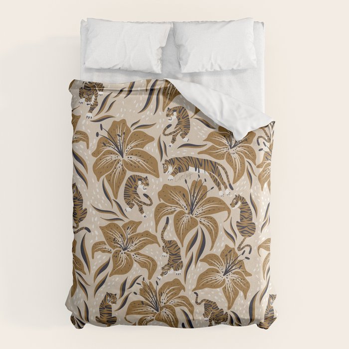 Tigers & Tiger Lilies - Neutral Duvet Cover Gallery Image 1