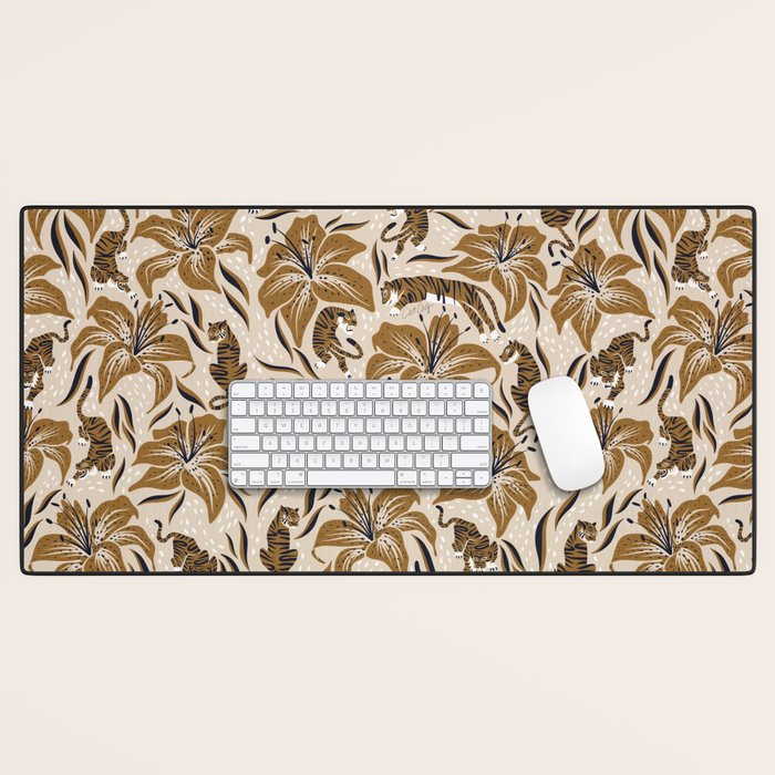 Tigers & Tiger Lilies - Neutral Desk Mat Gallery Image 1