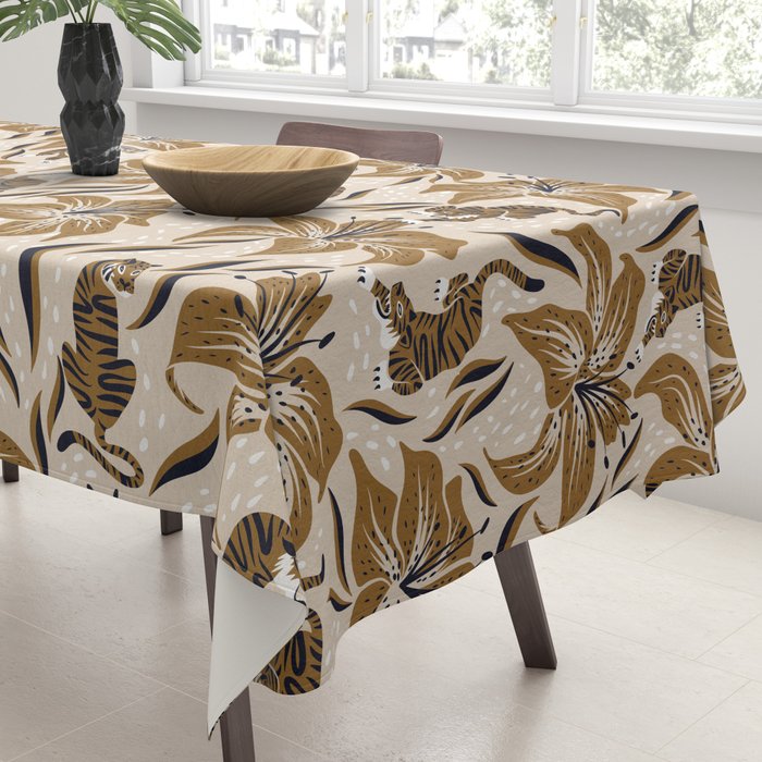 Tigers & Tiger Lilies - Neutral Tablecloth Gallery Image 3
