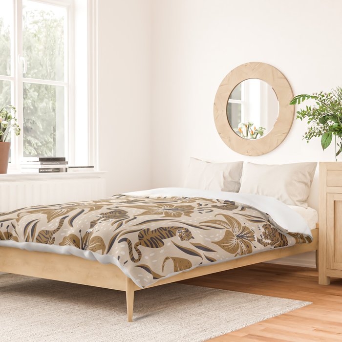Tigers & Tiger Lilies - Neutral Duvet Cover Gallery Image 2