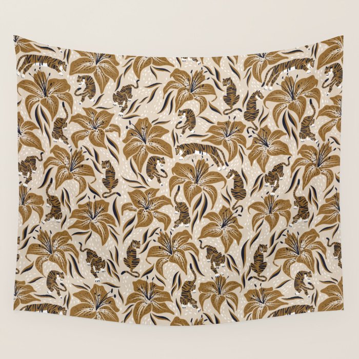 Tigers & Tiger Lilies - Neutral Wall Tapestry Gallery Image 4