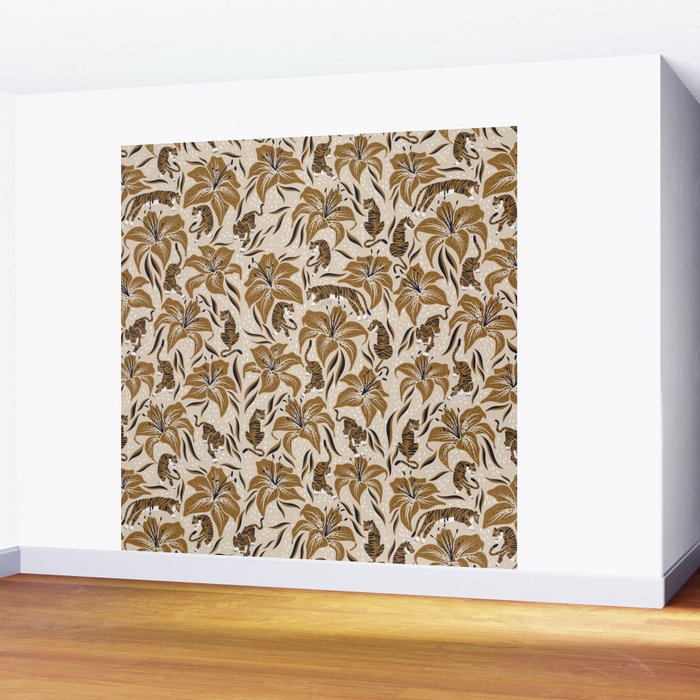 Tigers & Tiger Lilies - Neutral Wall Mural Gallery Image 2