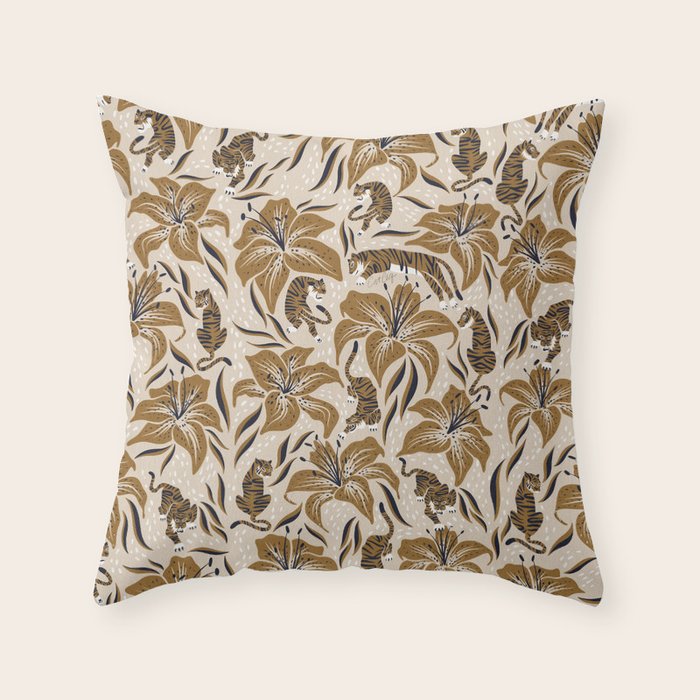 Tigers & Tiger Lilies - Neutral Throw Pillow Gallery Image 6