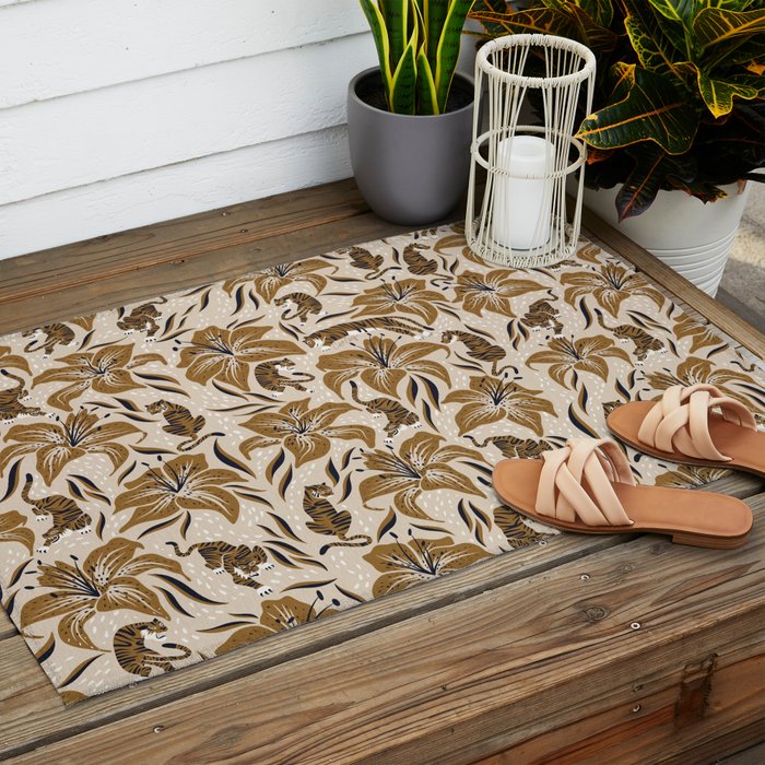 Tigers & Tiger Lilies - Neutral Outdoor Rug Gallery Image 2