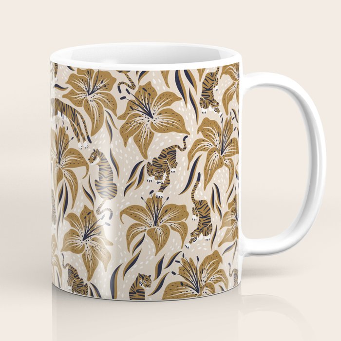 Tigers & Tiger Lilies - Neutral Coffee Mug Gallery Image 1