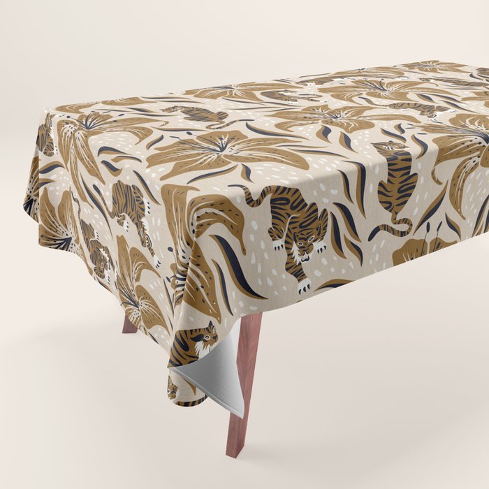 Tigers & Tiger Lilies - Neutral Tablecloth Gallery Image 1