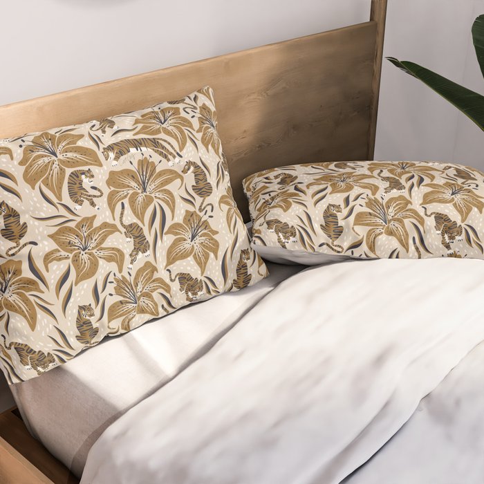 Tigers & Tiger Lilies - Neutral Pillow Sham Gallery Image 2