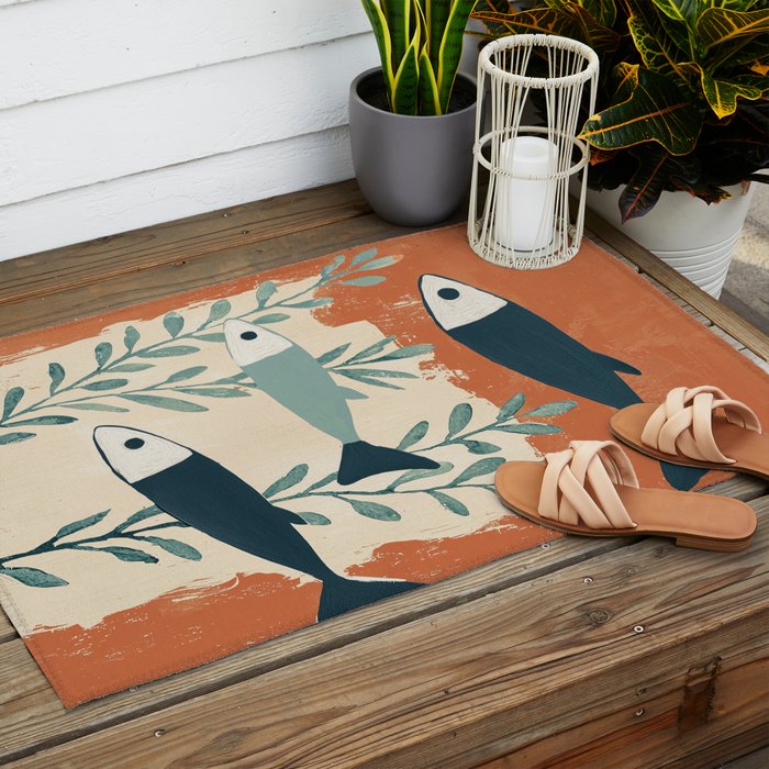 Three Swimming Fish Outdoor Rug Gallery Image 2