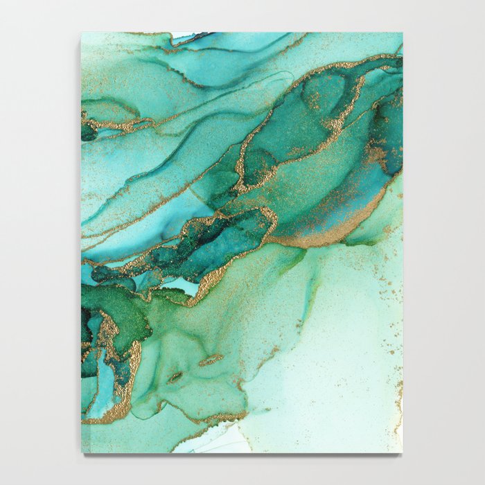 Emerald Gold Waves Abstract Ink Notebook Gallery Image 4
