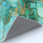 Emerald Gold Waves Abstract Ink Rug Gallery Image 4