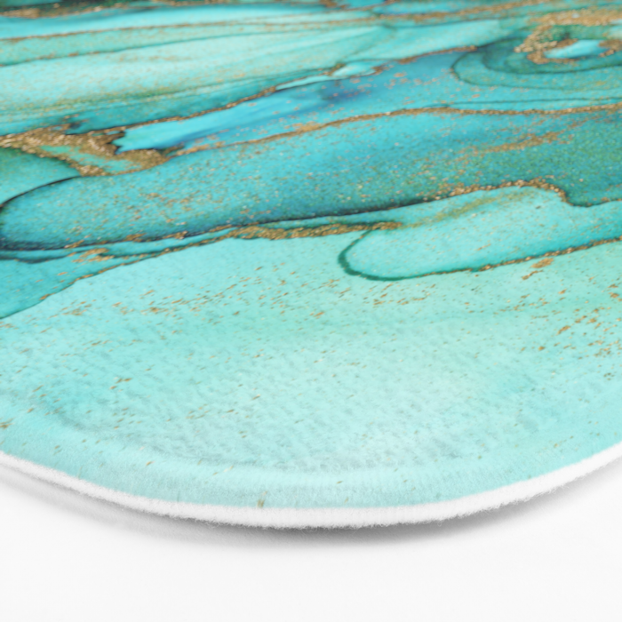Emerald Gold Waves Abstract Ink Bath Mat Gallery Image 3