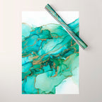 Emerald Gold Waves Abstract Ink Wrapping Paper Gallery Image 1