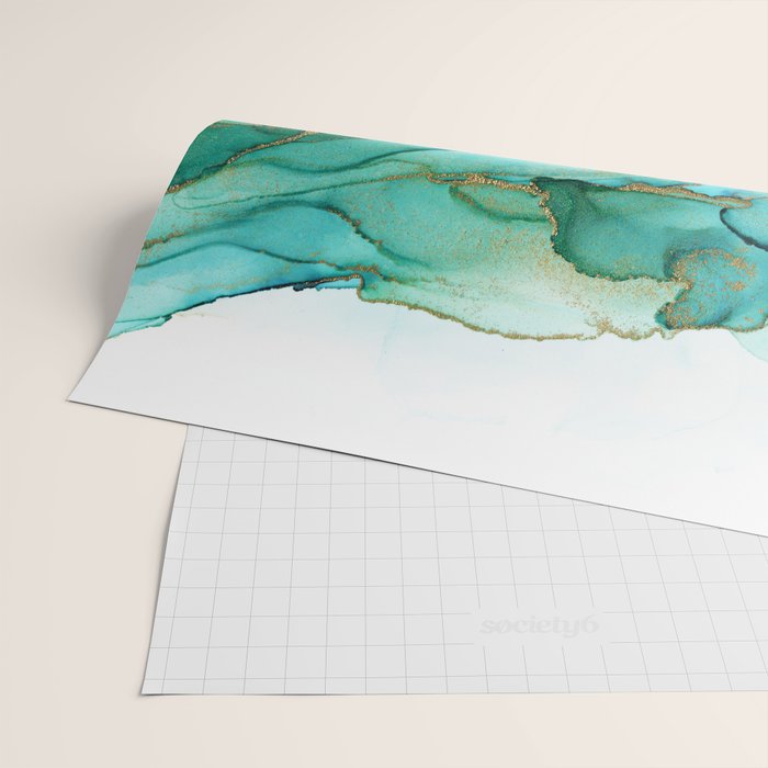 Emerald Gold Waves Abstract Ink Wrapping Paper Gallery Image 2