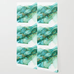 Emerald Gold Waves Abstract Ink Wallpaper Gallery Image 2