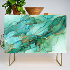 Emerald Gold Waves Abstract Ink Credenza Gallery Image 1
