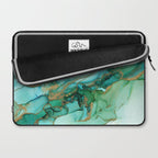 Emerald Gold Waves Abstract Ink Laptop Sleeve Gallery Image 2