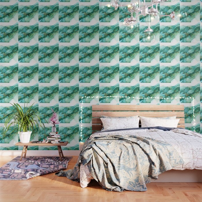 Emerald Gold Waves Abstract Ink Wallpaper Gallery Image 3